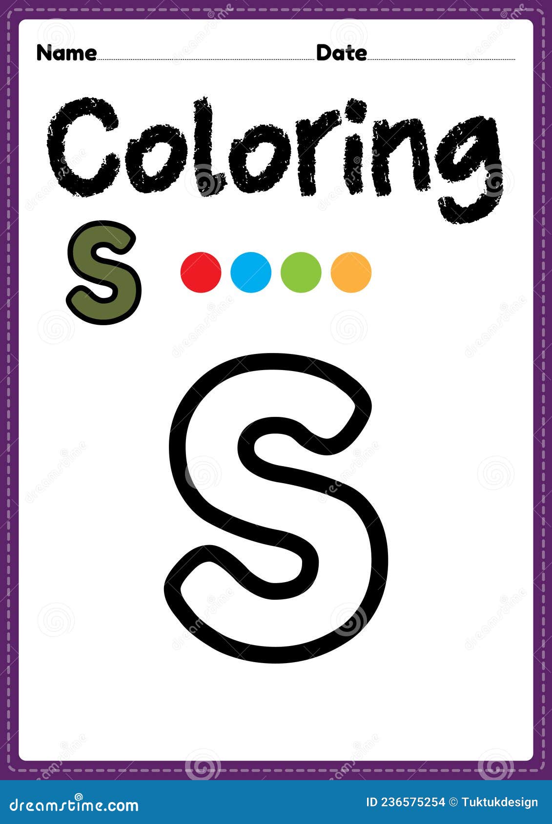 Letter s alphabet coloring page for preschool kindergarten montessori kids to learn and practice writing drawing and coloring stock illustration