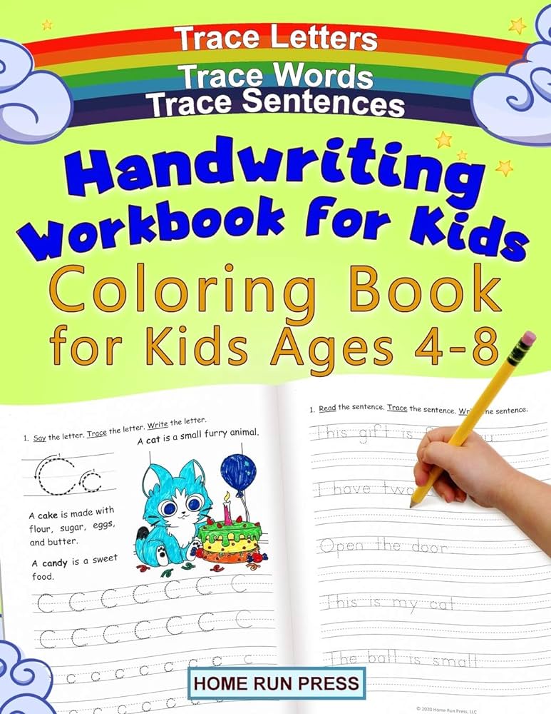 Handwriting workbook for kids coloring book for kids ages