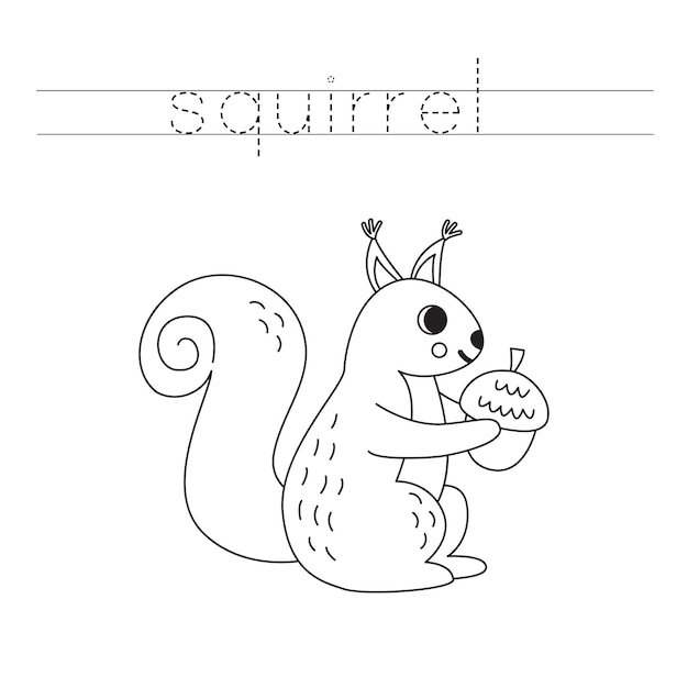 Premium vector trace the letters and color cartoon squirrel handwriting practice for kids