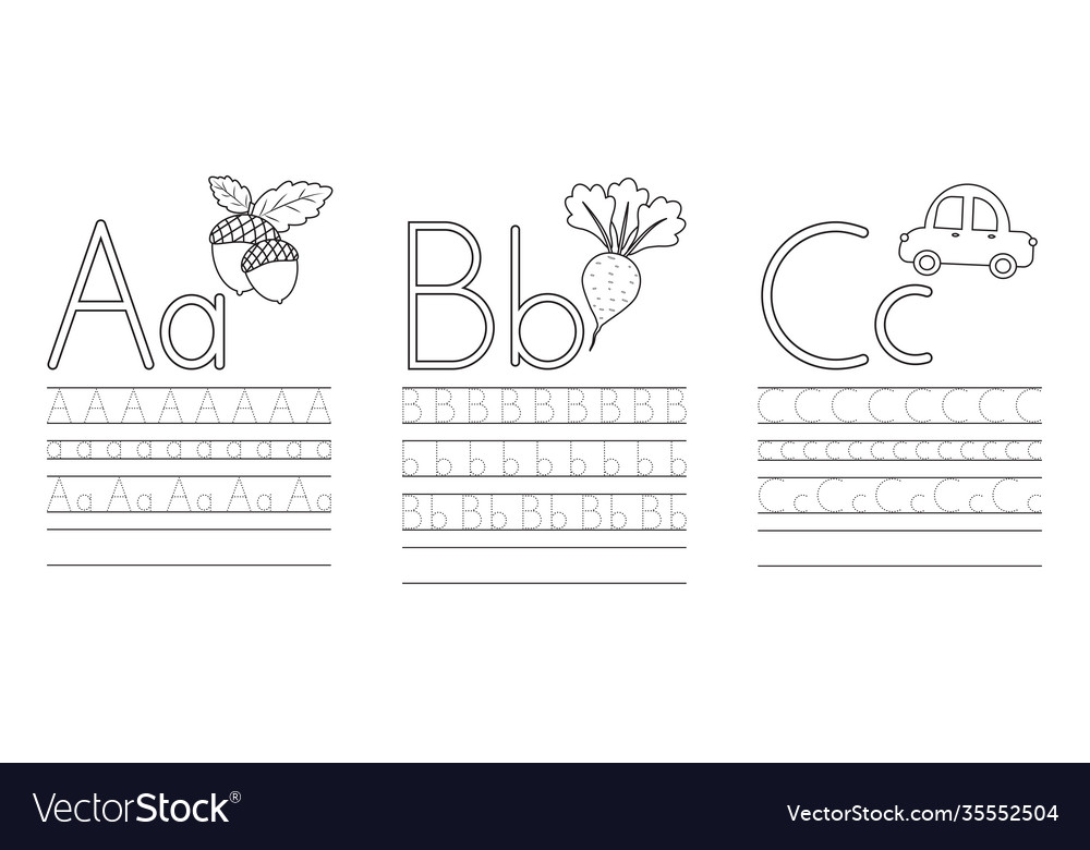 Writing practice letters abc coloring book vector image