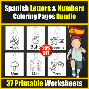 Spanish alphabet letters numbers handwriting coloring worksheets bundle