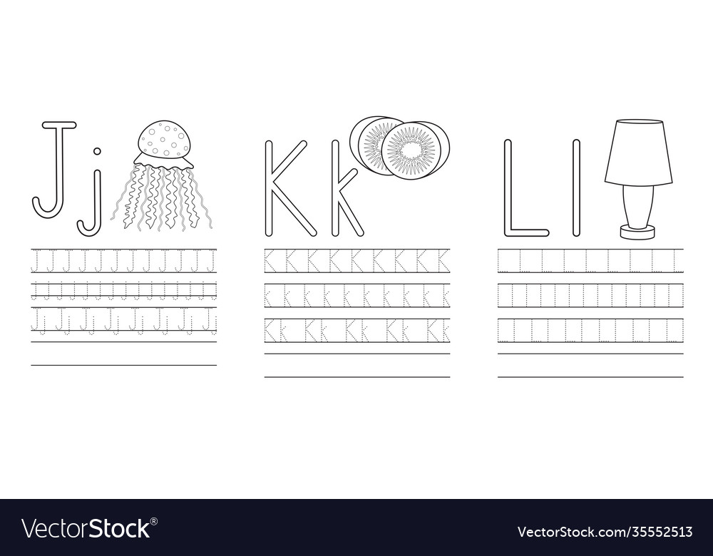 Writing practice letters jkl coloring book vector image