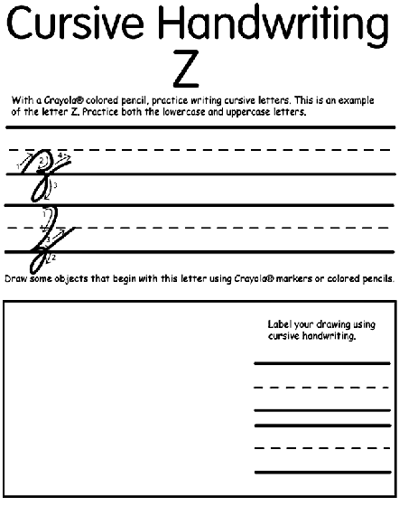 Writing cursive z coloring page