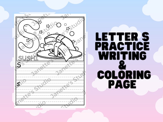 Kawaii axolotl letter s coloring page cute coloring page abcs digital download practice writing abc coloring page for kids coloring page