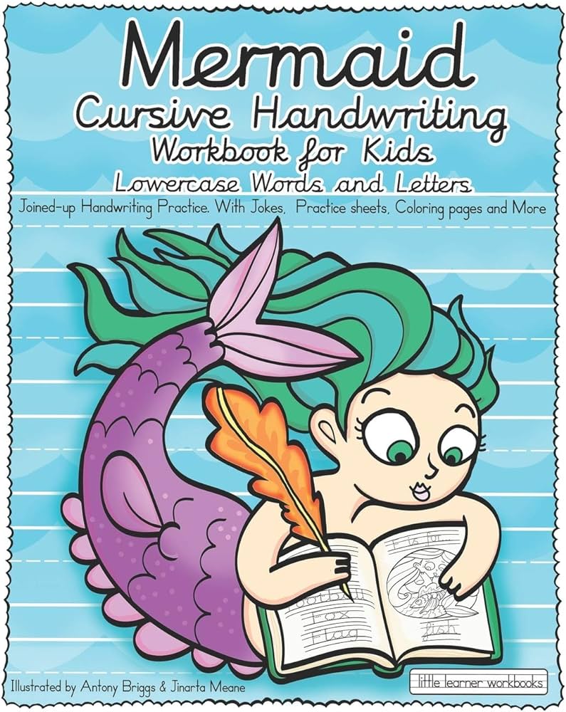 Mermaid cursive handwriting workbook for kids