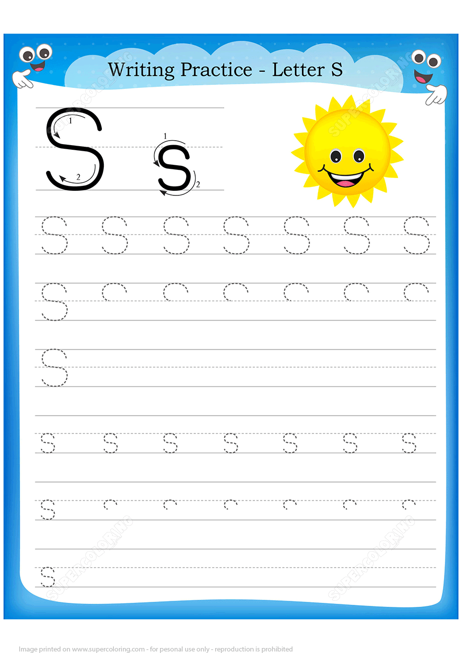 Letter s is for sun handwriting practice worksheet free printable puzzle games