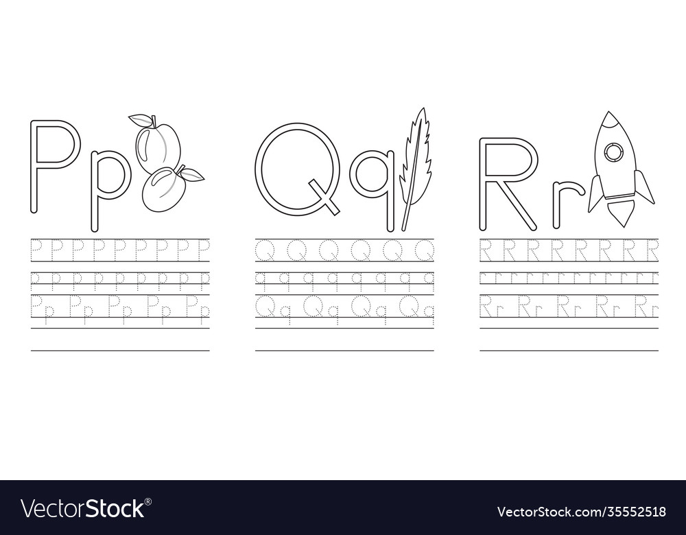 Writing practice letters pqr coloring book vector image