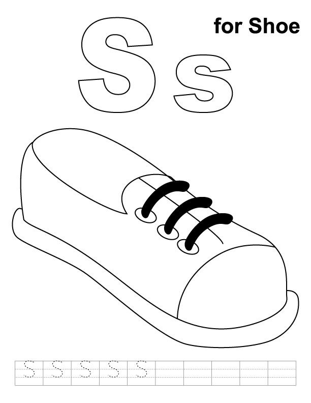 S for shoe coloring page with handwriting practice kids handwriting practice preschool coloring pages fall preschool worksheets