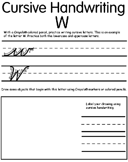 Writing cursive w coloring page