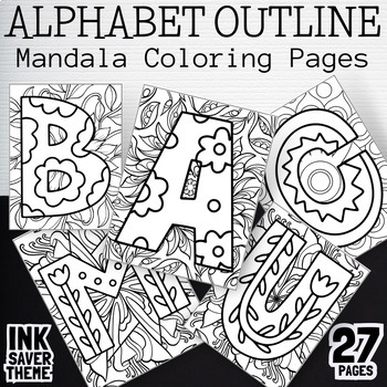 Mandala coloring pages alphabet outlines a to z letters printable