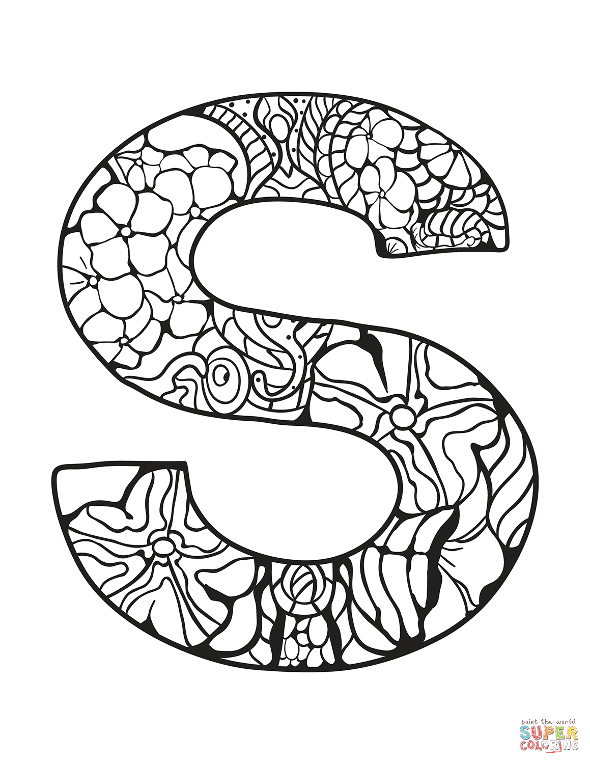 Letter s zentangle coloring page free printable coloring pages