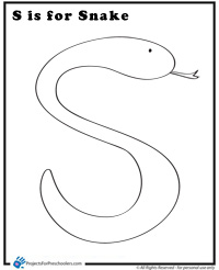 S is for snake coloring page