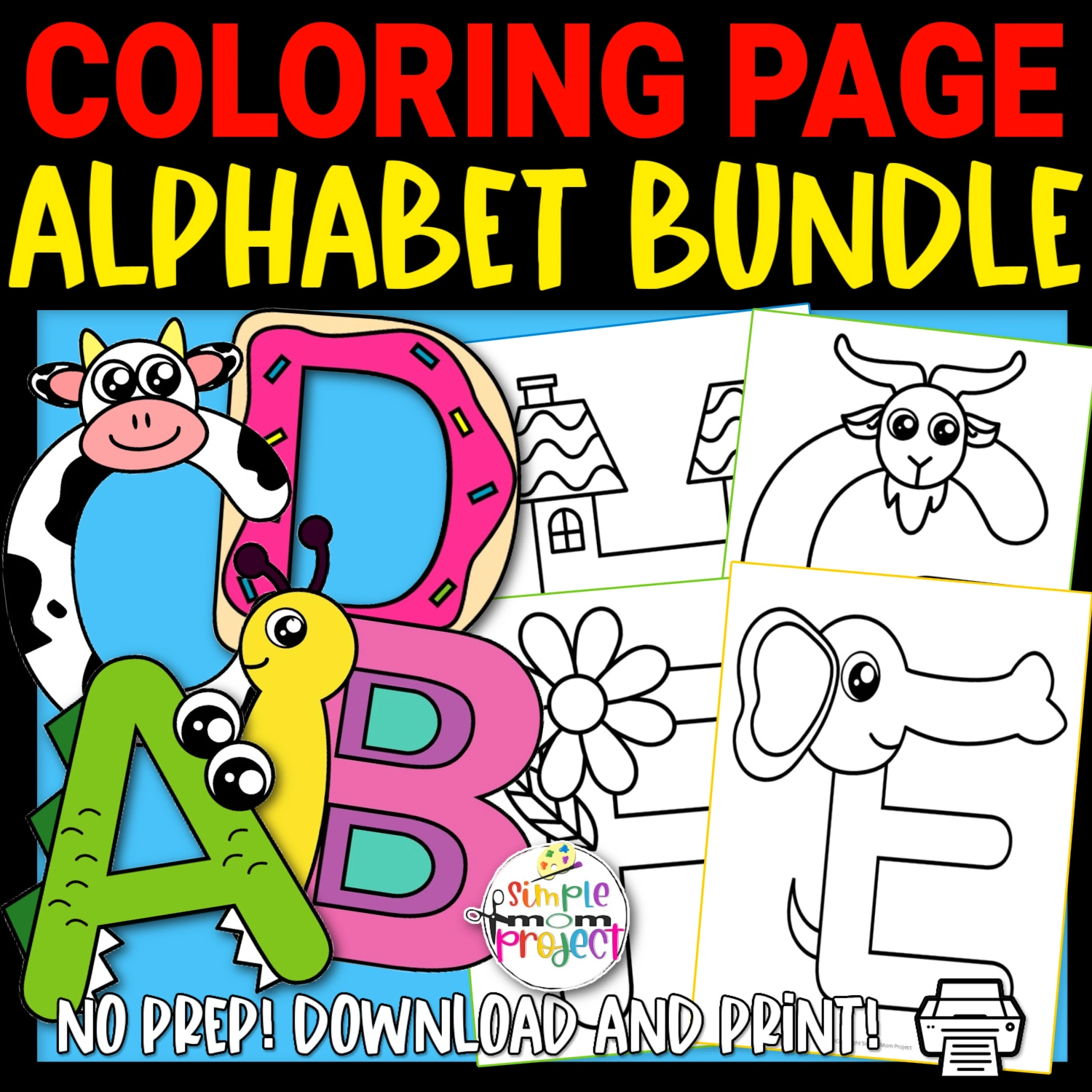 Fun alphabet coloring page bundle