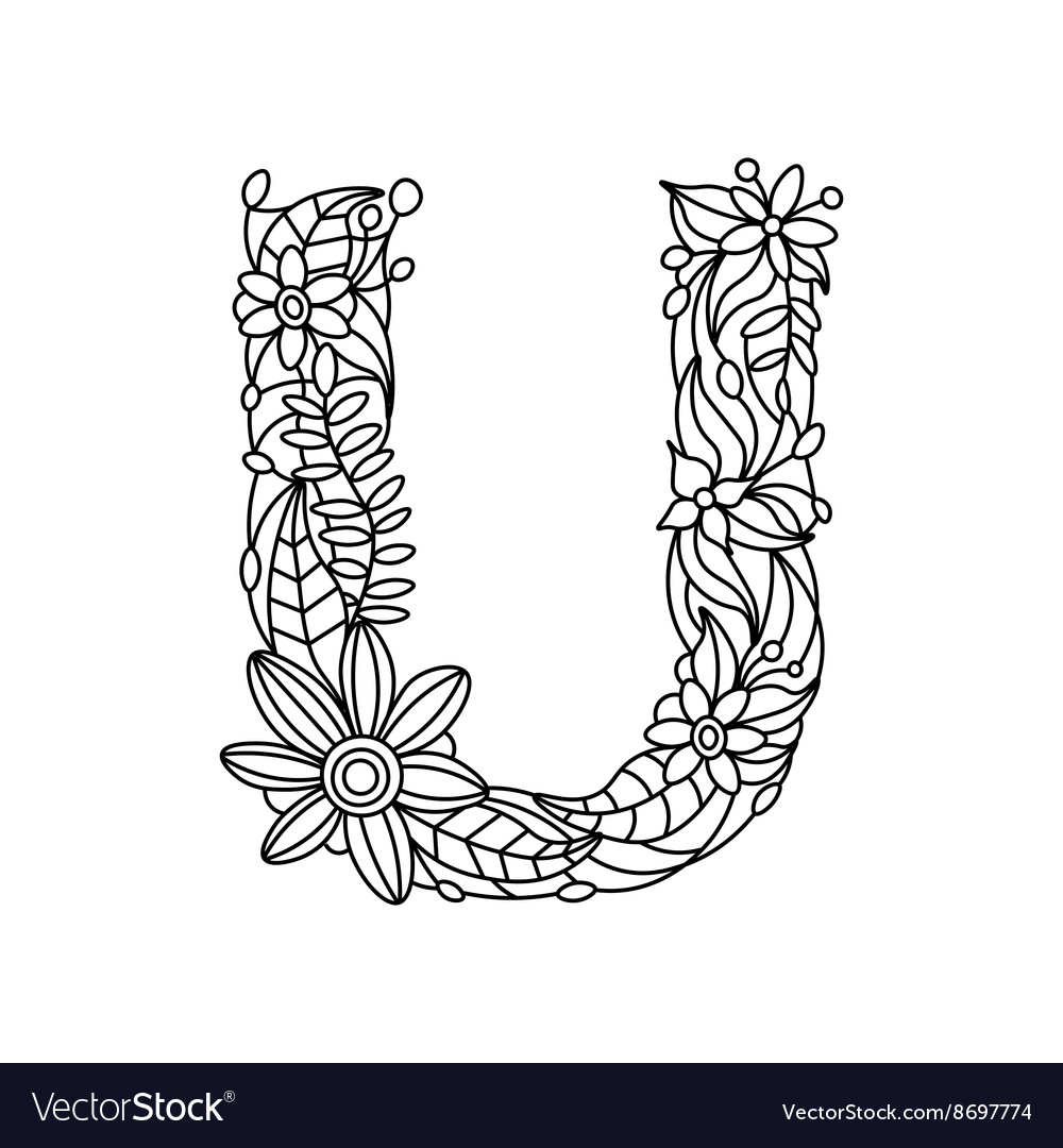 Letter u coloring book for adults royalty free vector image