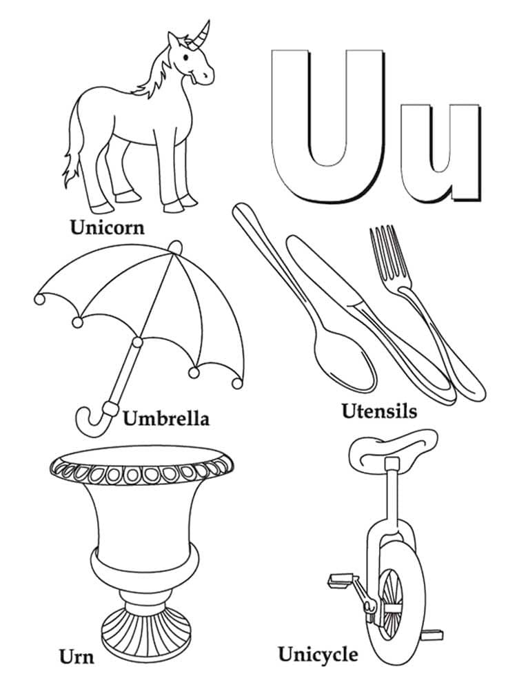 Letter u coloring pages