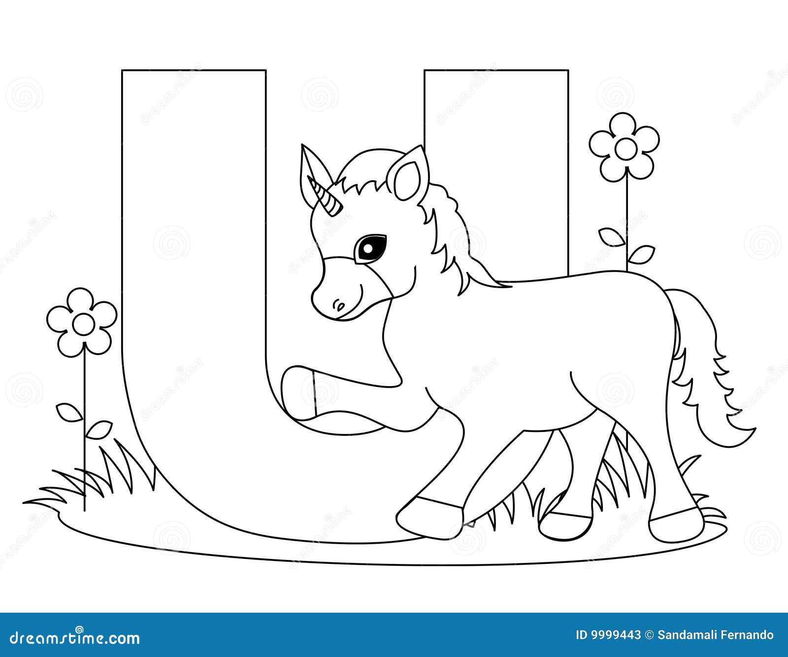 Animal alphabet u coloring page stock vector