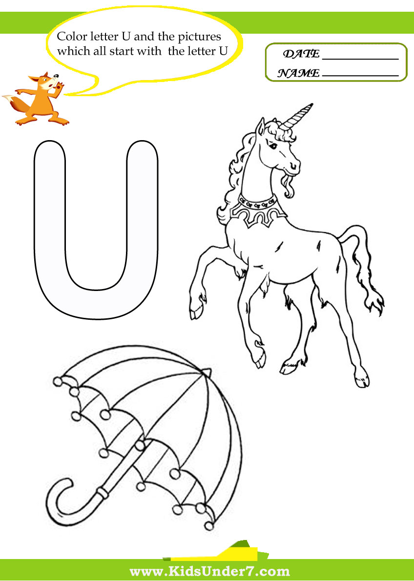 Kids under letter u worksheets and coloring pages