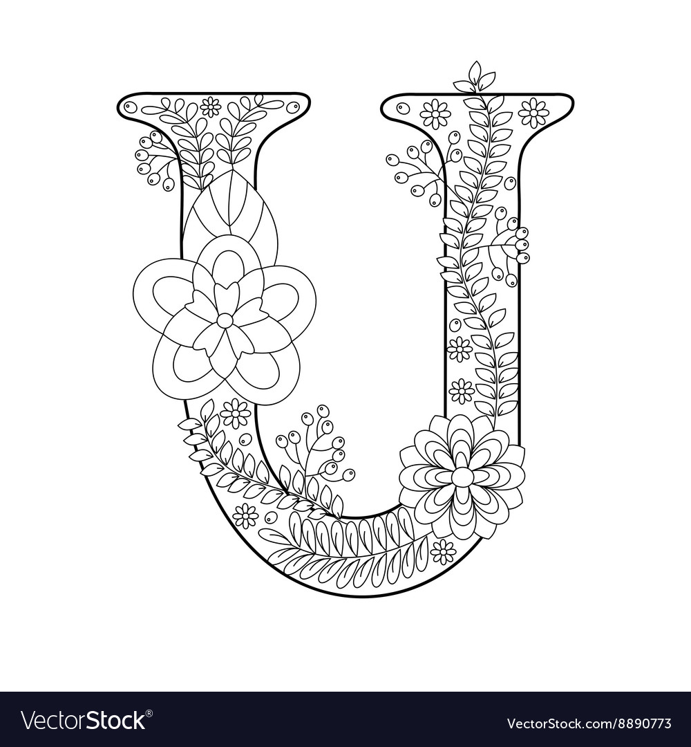 Letter u coloring book for adults royalty free vector image