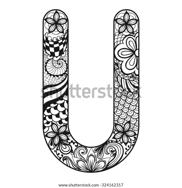 Hakuun zentangle stylized alphabet lace letter u liittyvã vektorikuva rojaltivapaa