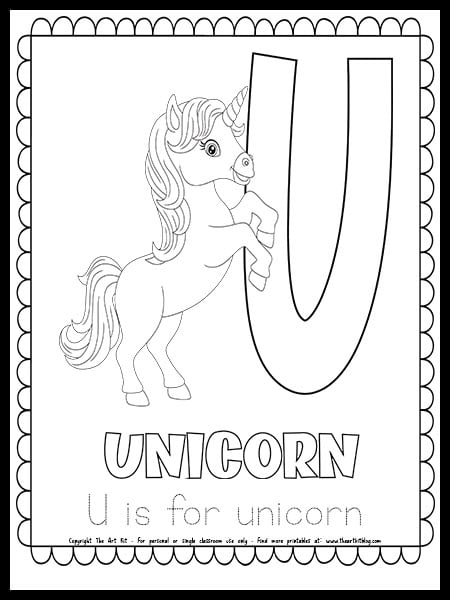 Letter u is for unicorn free printable coloring page â the art kit