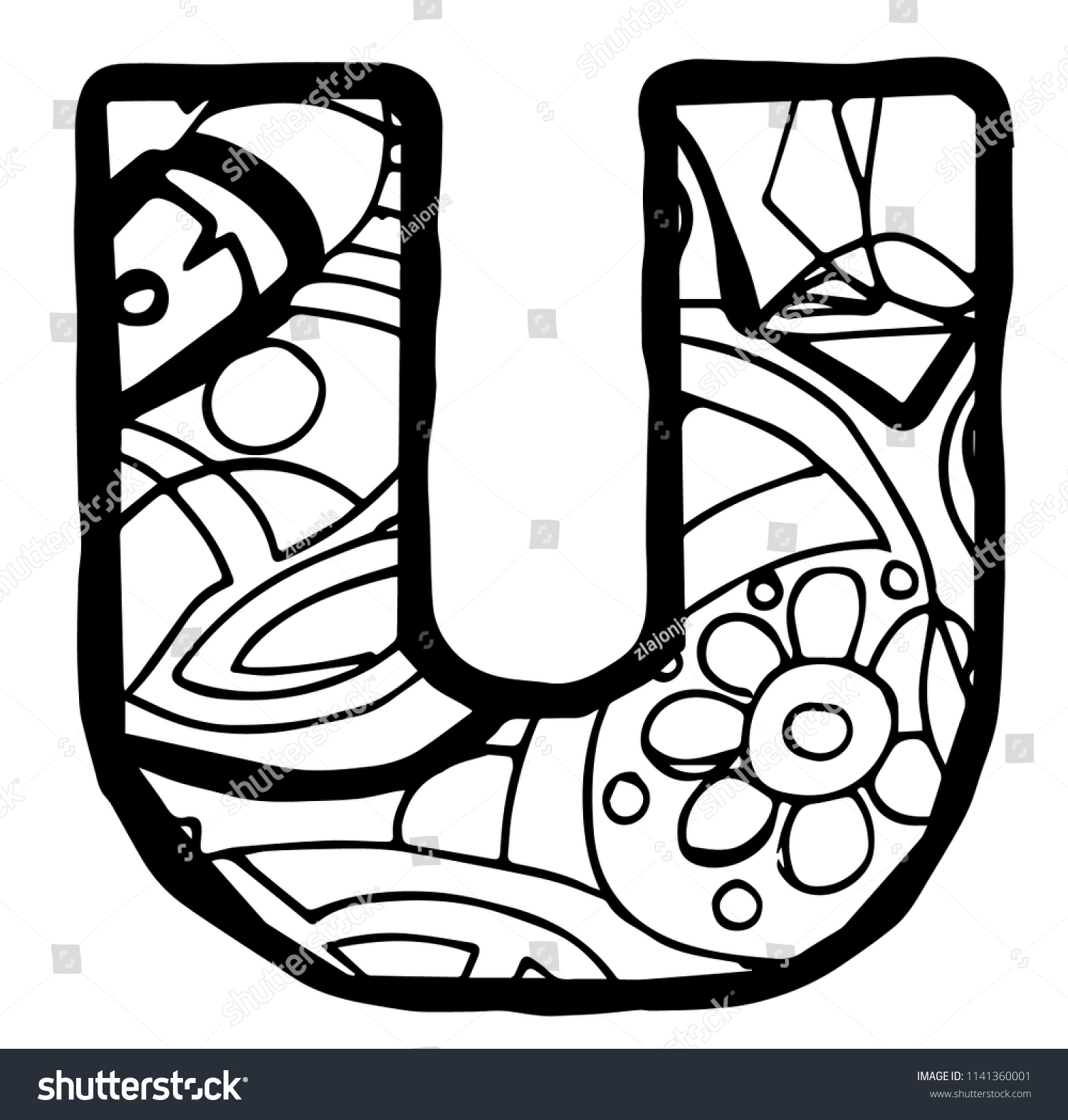 Letter u coloring page stock vector royalty free