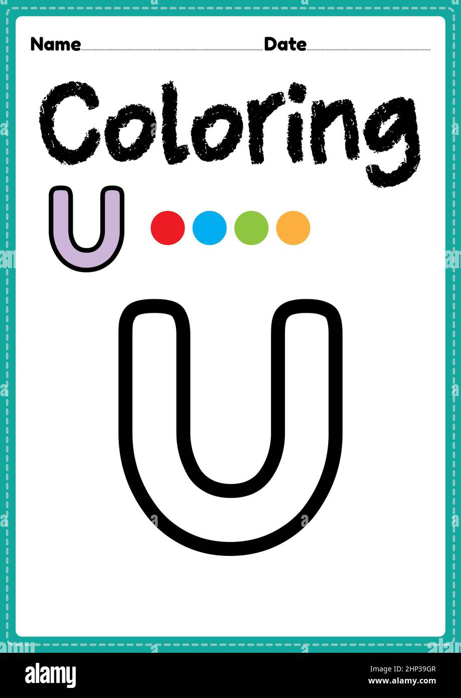 Letter u alphabet coloring page for preschool kindergarten montessori kids to learn and practice writing drawing and coloring activities to develo stock photo