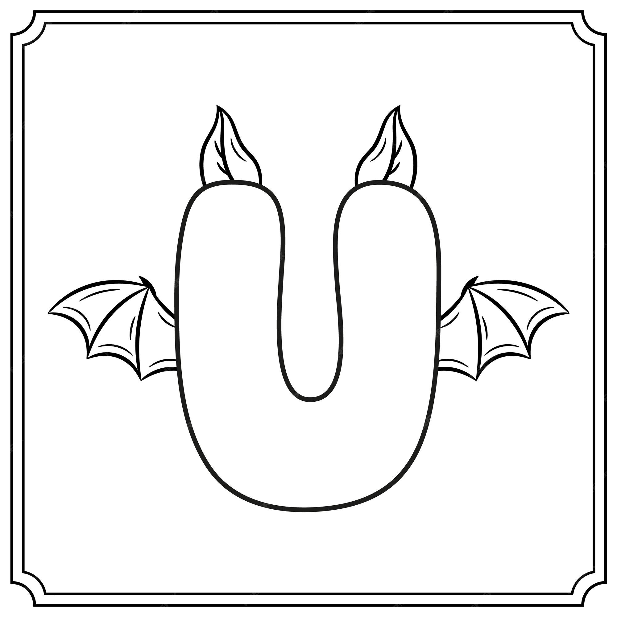 Premium vector halloween english alphabet letter u cute bat theme sketch for coloring