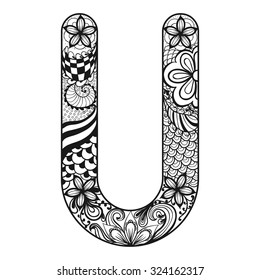 Hakuun zentangle stylized alphabet lace letter u liittyvã vektorikuva rojaltivapaa