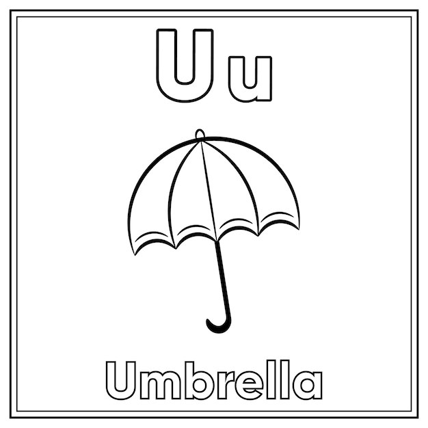 Premium vector alphabet flashcard letter u with cute umbrella drawing sketch for coloring