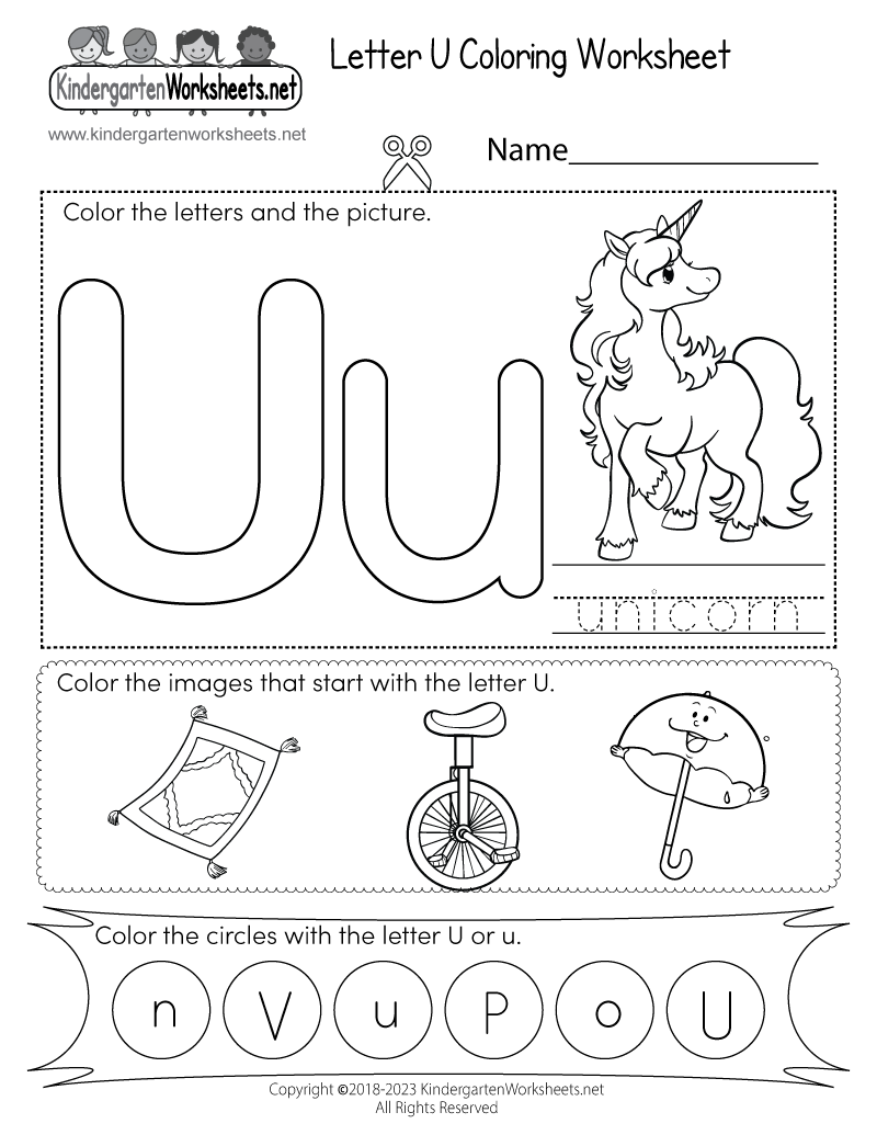 Letter u coloring worksheet