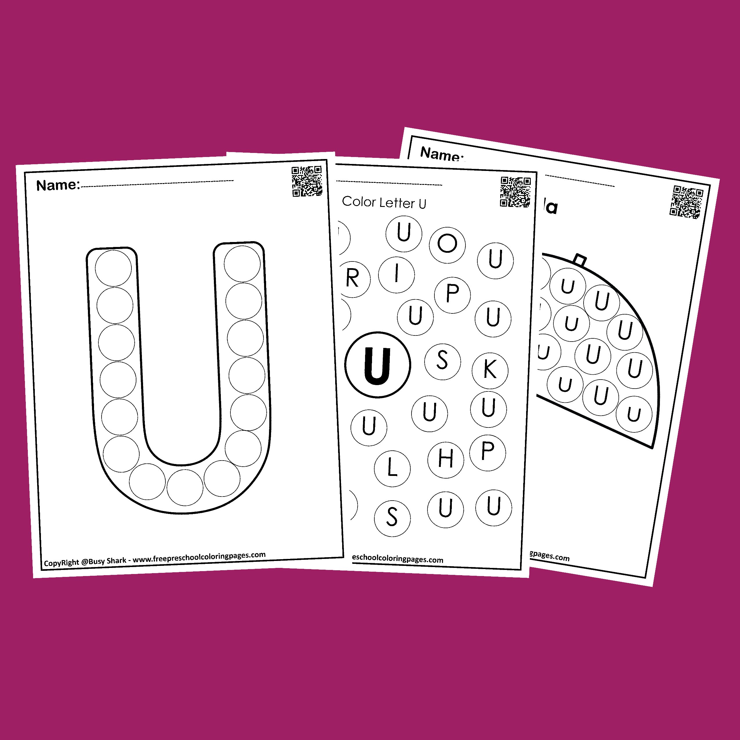 Letter u dot markers free coloring pages