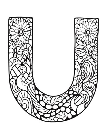 Letter u zentangle coloring page from zentangle alphabet category selecâ coloriage alphabet pages de coloriage disney pages de coloration imprimables gratuites