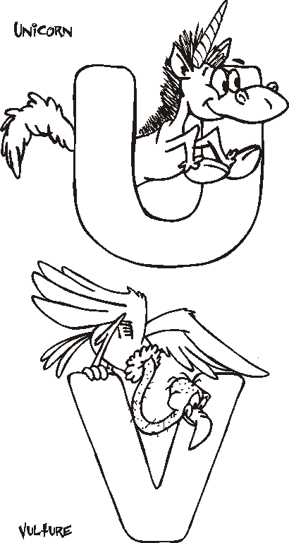 Letter u coloring page and letter v coloring page