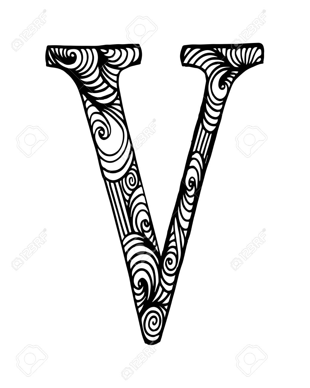 Letter v in doodle style hand drawn sketch font vector illustration for coloring page makhendas or decoration royalty free svg cliparts vectors and stock illustration image