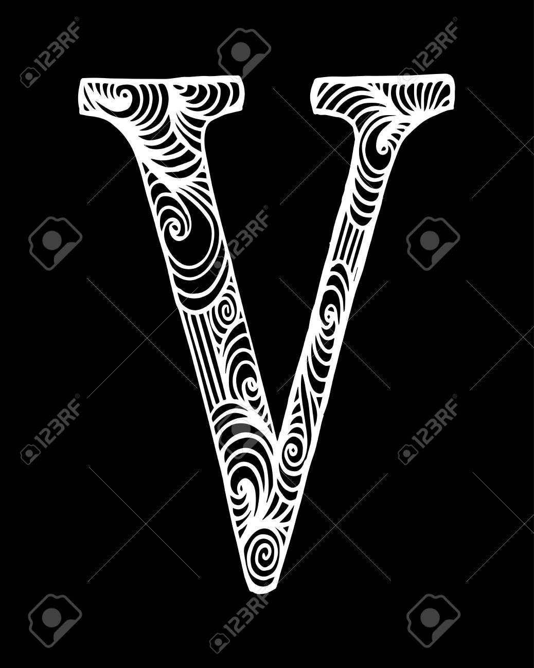 Zentangle stylized alphabet letter v in doodle style hand drawn sketch font vector illustration for coloring page makhendas or decoration royalty free svg cliparts vectors and stock illustration image