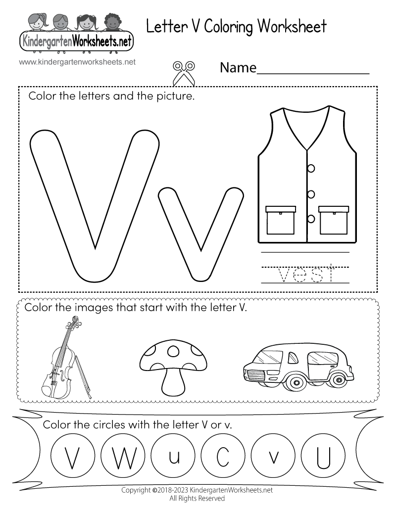 Letter v coloring worksheet