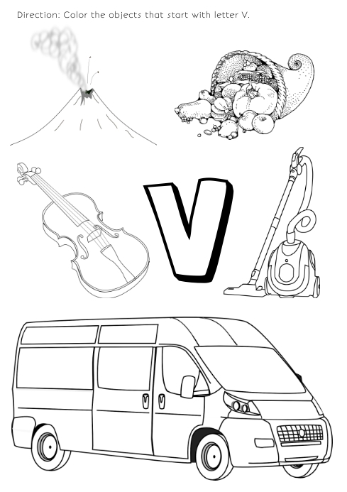 Coloring page for kids letter v ithempulethi