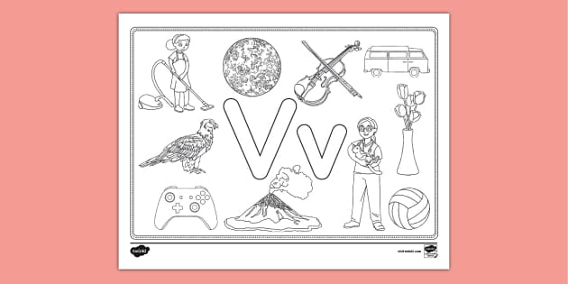 Letter v coloring page teacher made