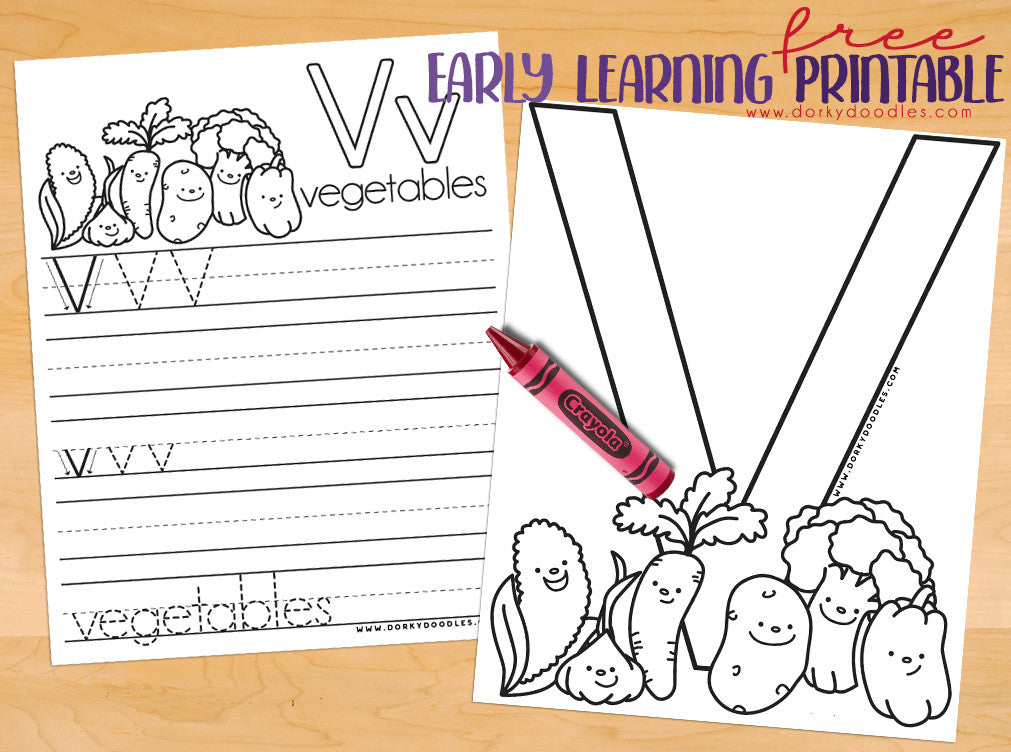 Letter v writing practice and coloring page â dorky doodles