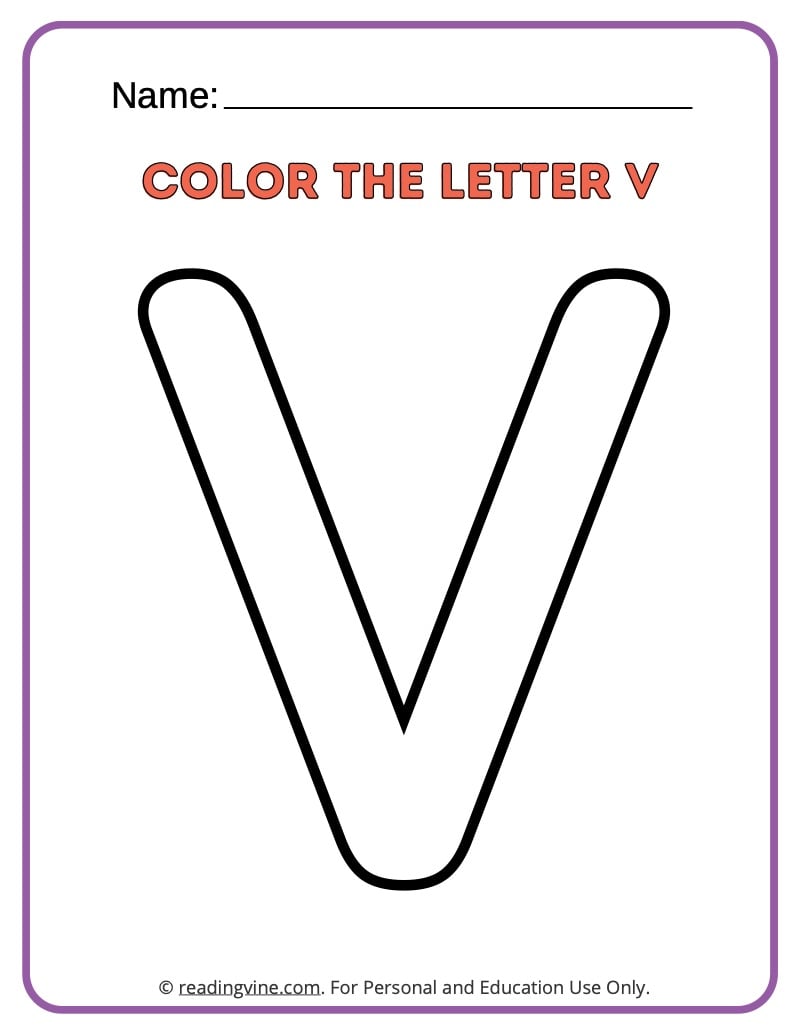 Letter v coloring activity