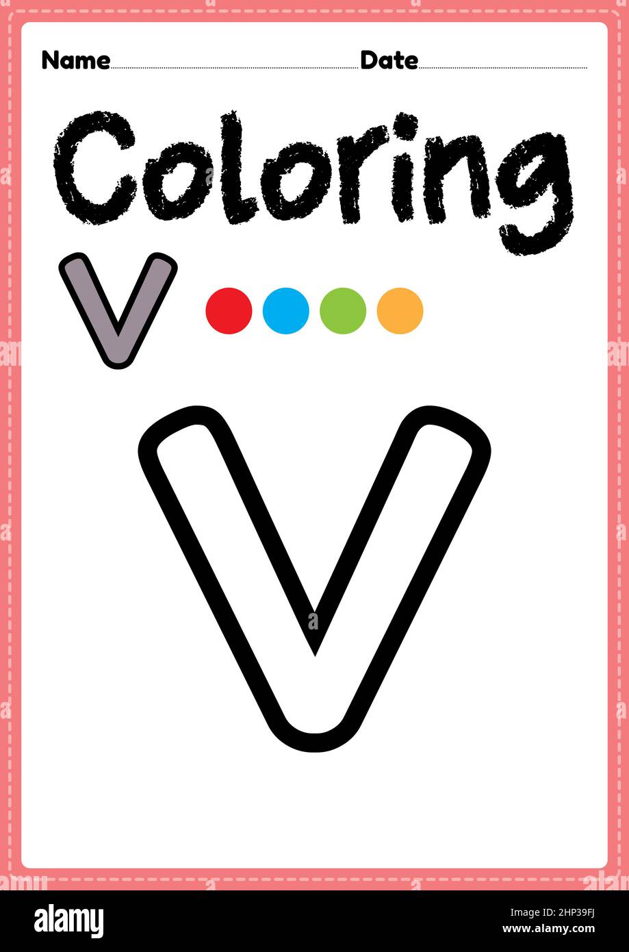 Letter v alphabet coloring page for preschool kindergarten montessori kids to learn and practice writing drawing and coloring activities to develo stock photo