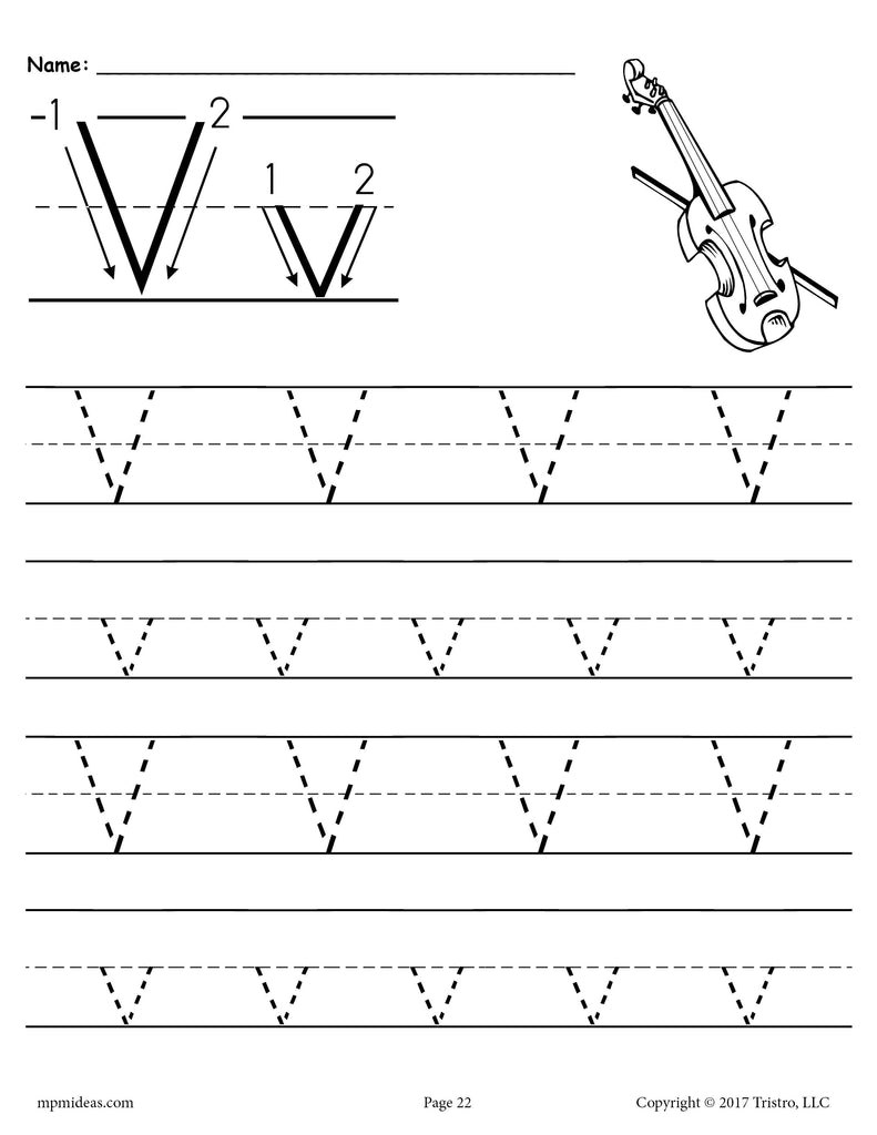 Printable letter v tracing worksheet â