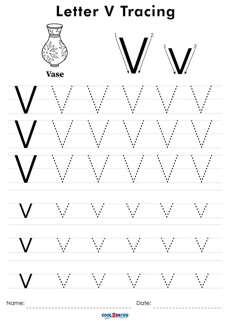 Free printable letter v tracing worksheets