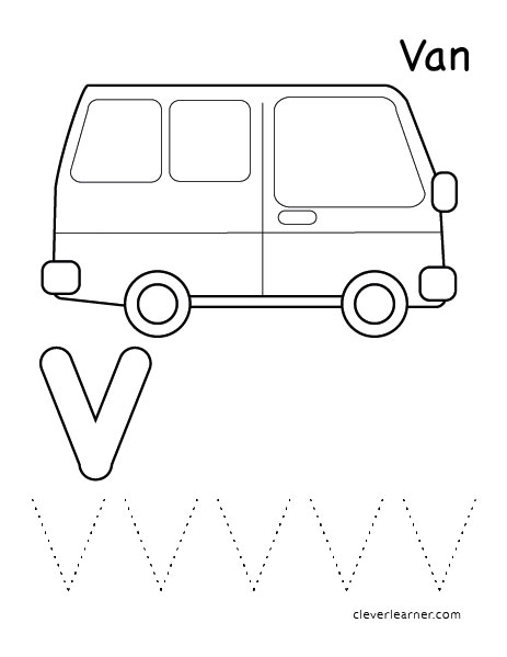 Letter v writing and coloring sheet