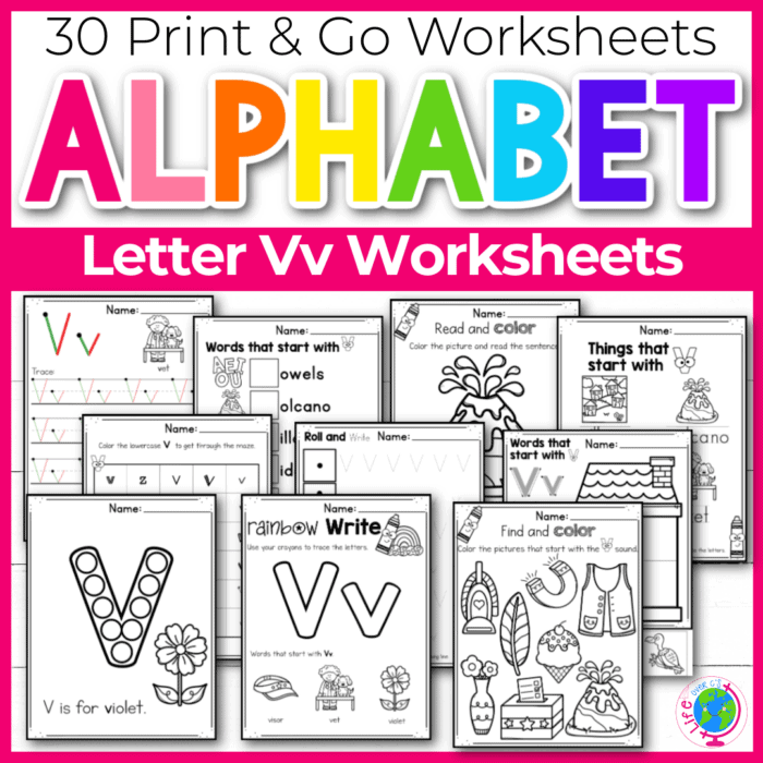 Free printable letter v worksheets tracing letter recognition alphabet sounds