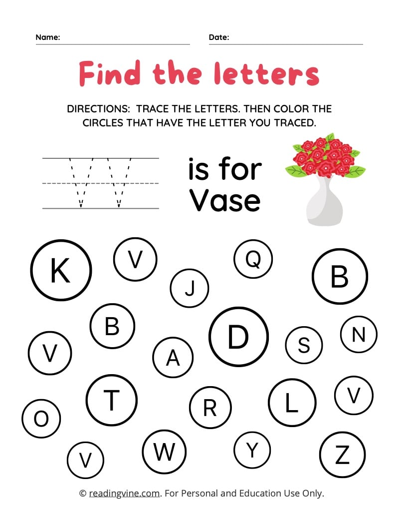 Find and color the uppercase letter v