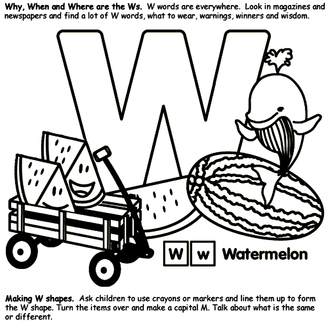 Alphabet w coloring page