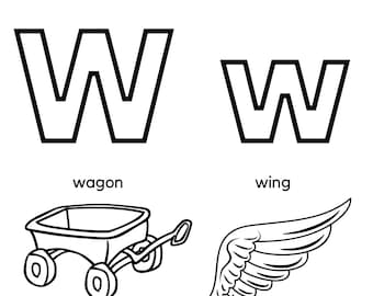 Letter w coloring page sound identification and tracing