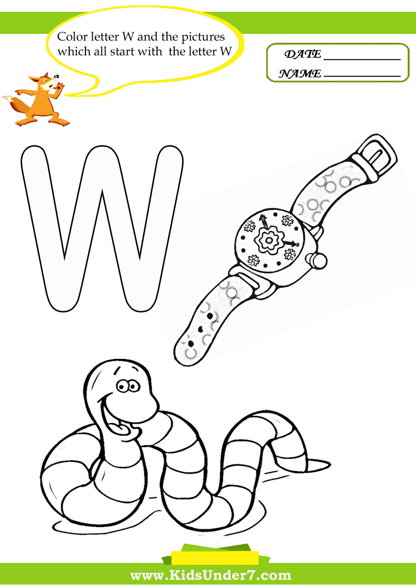 Kids under letter w worksheets and coloring pages