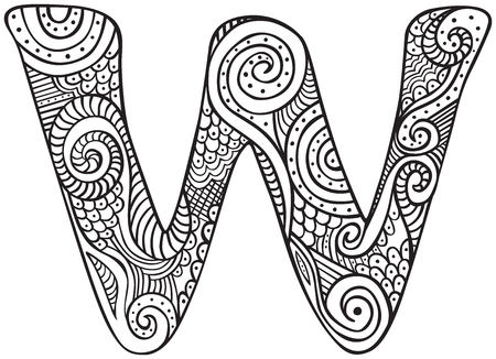 Hand drawn capital letter w in black